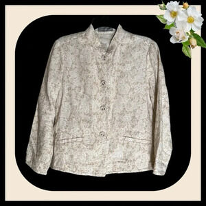 Liz Claiborne Mandarin Collar 100% Linen Jacket Ivory Beige Top Medium Blazer